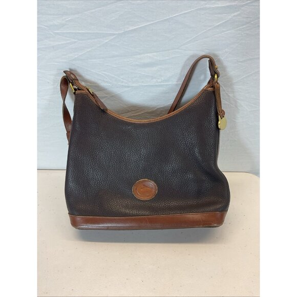 EUC VTG‎  Dooney & Bourke Black Tan Tumbled Pebbled Leather Hobo shoulder Bag - Picture 1 of 16